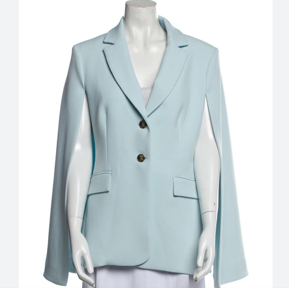 NWT Pearl by Lela Rose Baby Blue Stretch Crepe Cape Blazer Jacket 14